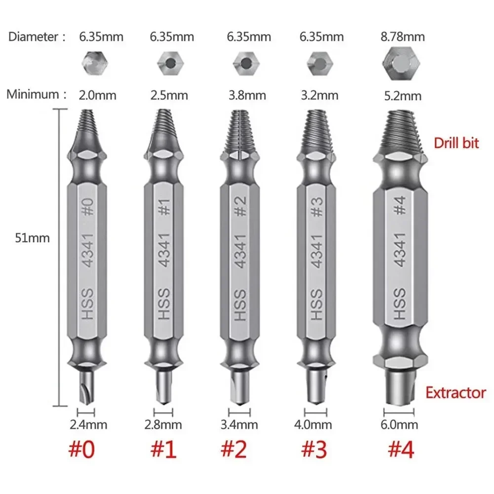 5PCS Broken Damaged Screw Extractor Drill Bits Guide Set Broken Speed Out Easy Out Bolt Stud Stripped Screw Remover Tool