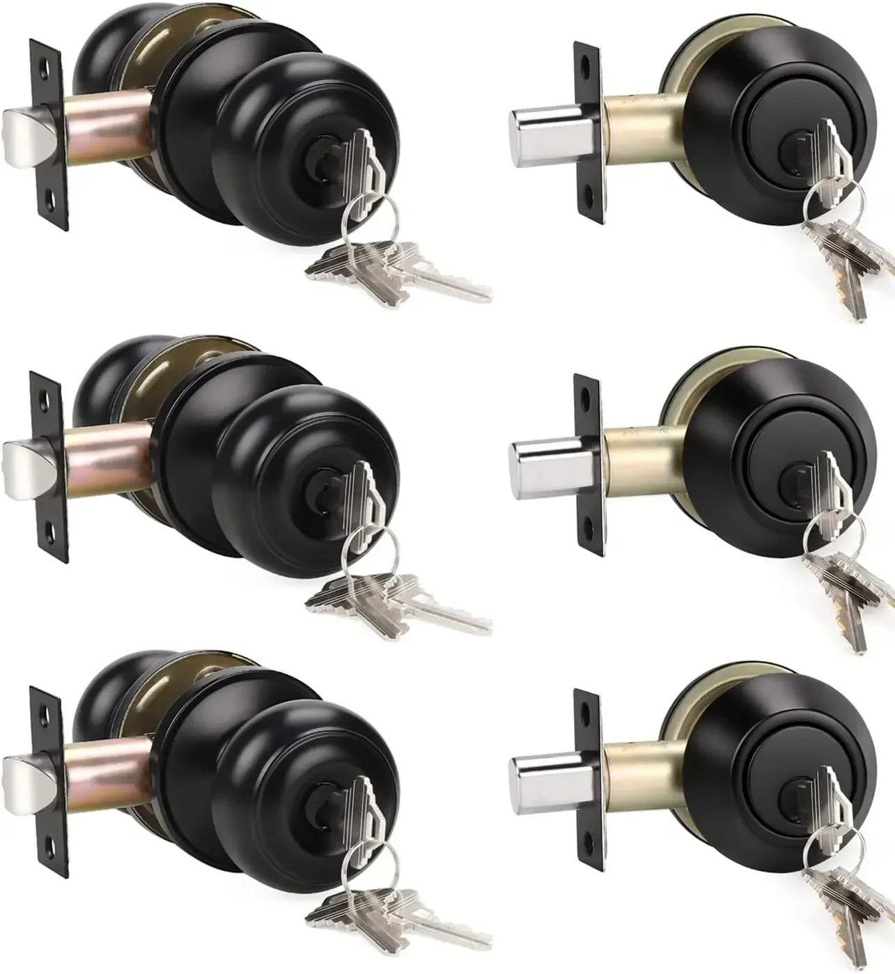 

3 Pack Keyed Alike Entry Door Knobs and Single Cylinder Deadbolt Lock Combo Set Security for Exterior and Front Door