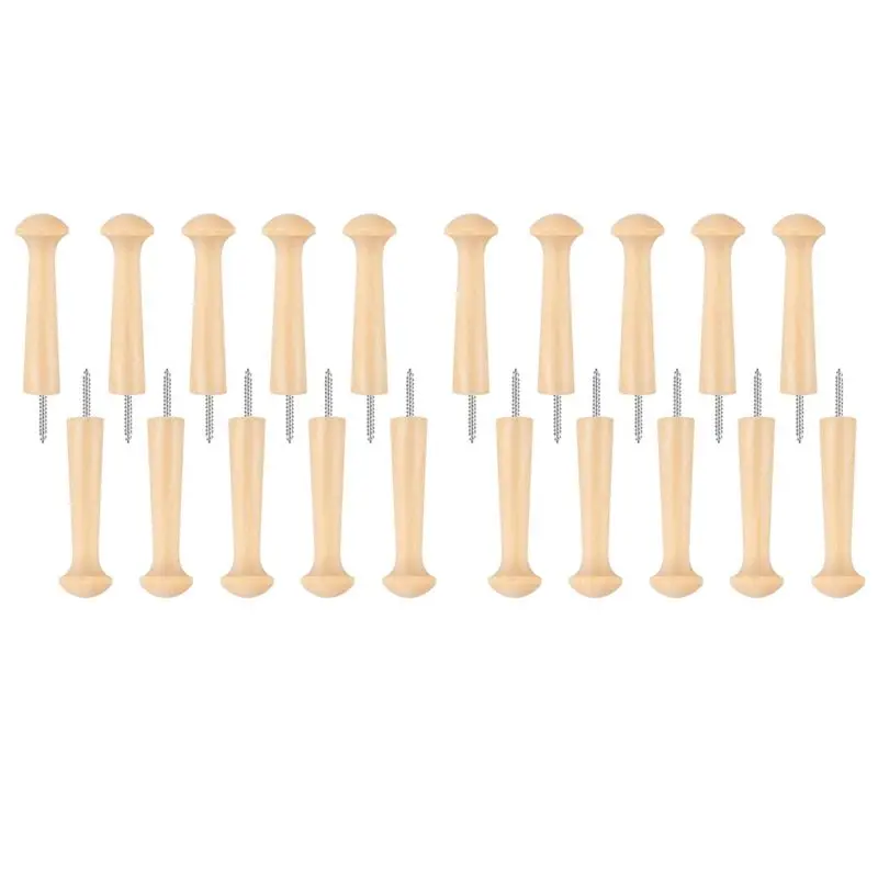 

A84E-20Pcs Wooden Shaker Peg Wood Screw-On Shaker Pegs Unfinished Wood Shaker Racks For Hanging Clothes Hats Towel
