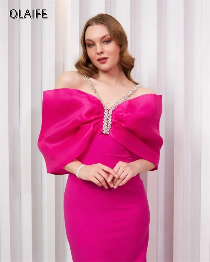 Bow Satin Crystals Strap Back Split Evening Dresses Mermaid Customized Half Sleeves Zipper Floor-Length فساتين للمناسبات الخاصة