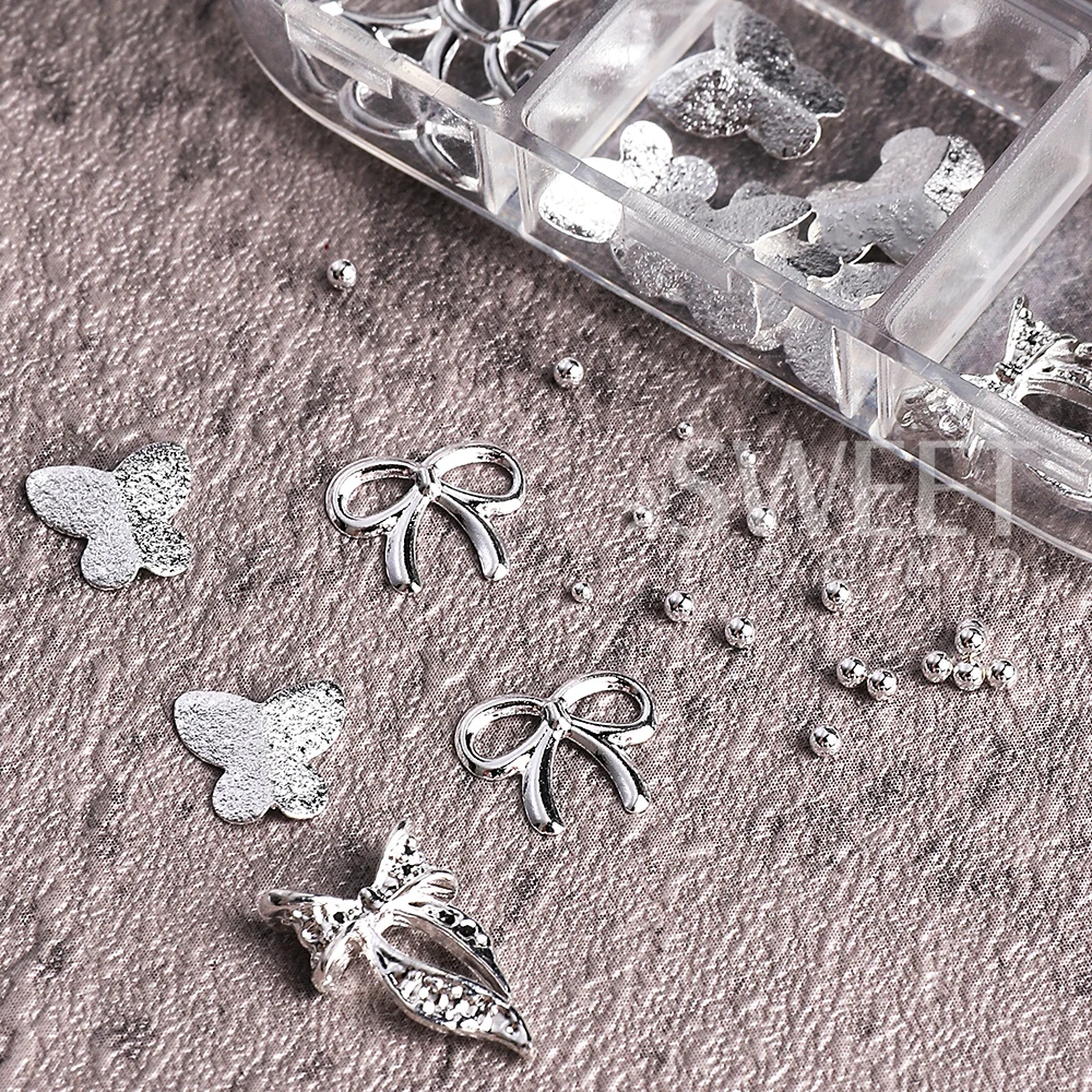 2 Dozen Gouden Zilveren Vlinder Nail Art Decoation Charms Kawaii Strik Stalen Bal Sieraden Onderdelen DIY Manicure Accessoires