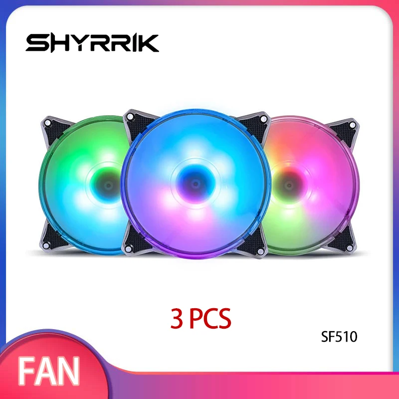 Shyrrik 12cm CPU Cooler Case Fan Cooling Cooler 40CFM/A-RGB LED Mute Ventilador D-RGB Silent Fans Adjust Speed 3fan/Set /SF510
