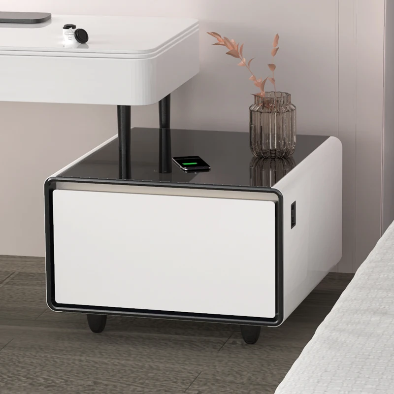 Modern living room smart furniture bedside table with refrigerated drawers and wireless charging smart coffee table