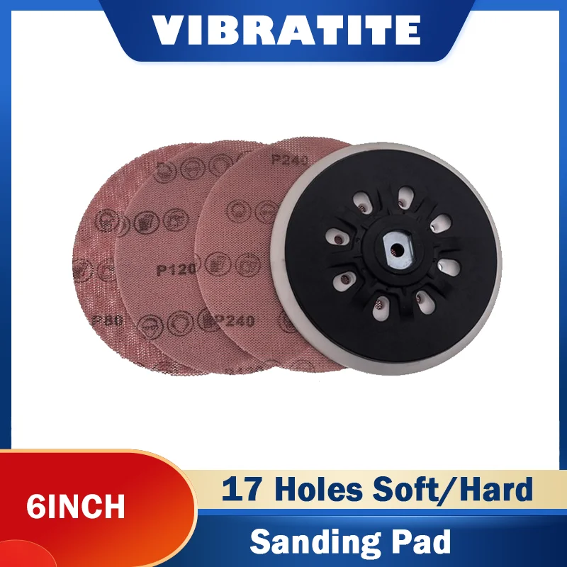 

6 дюймов, 150 мм, 17 отверстий, шлифовальная подушечка на липучке, мягкая/жесткая с сеткой Sandpaepr, беспыльная шлифовальная подушечка для абразивной электрической машины
