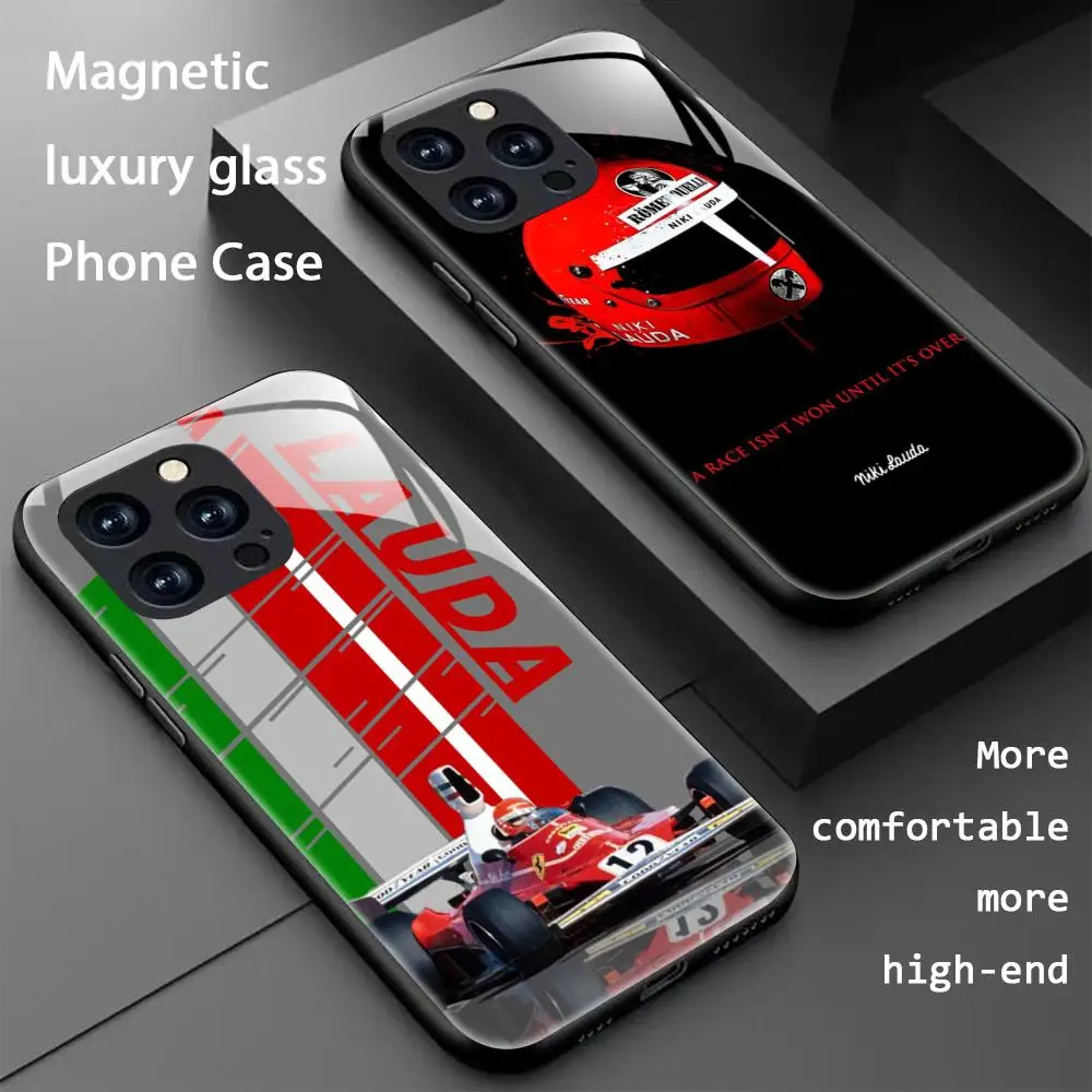 F-Form-ula 1 Niki La-uda-S Red Phone Case For iPhone 16 15 14 13 12 11 X XR XS 8 Plus Mini Pro Max Glass Magnetic Phone Case