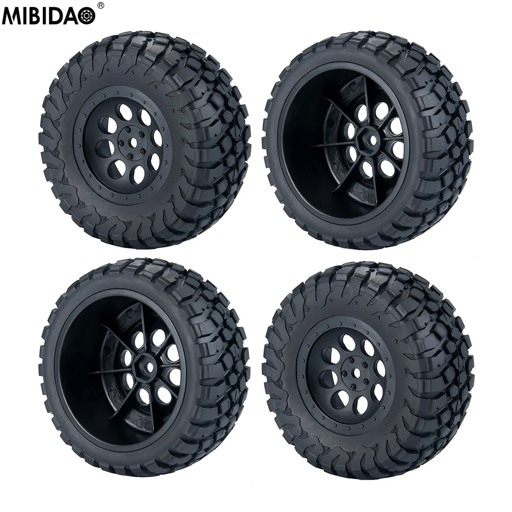 

MIBIDAO 4Pcs Plastic Wheel Hub Rim & Rubber Tires For 1/10 Slash Short Course Truck VKAR 10SC Upgrade Parts