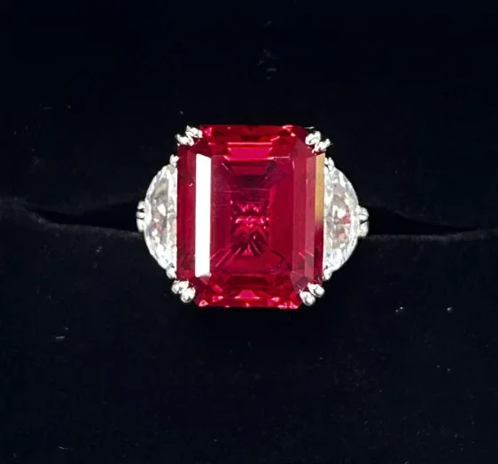 

New S925 Silver 15 Carat Rectangular 13 * 16 Red Treasure Blue Treasure Fashion OL Ring marry Jewelry