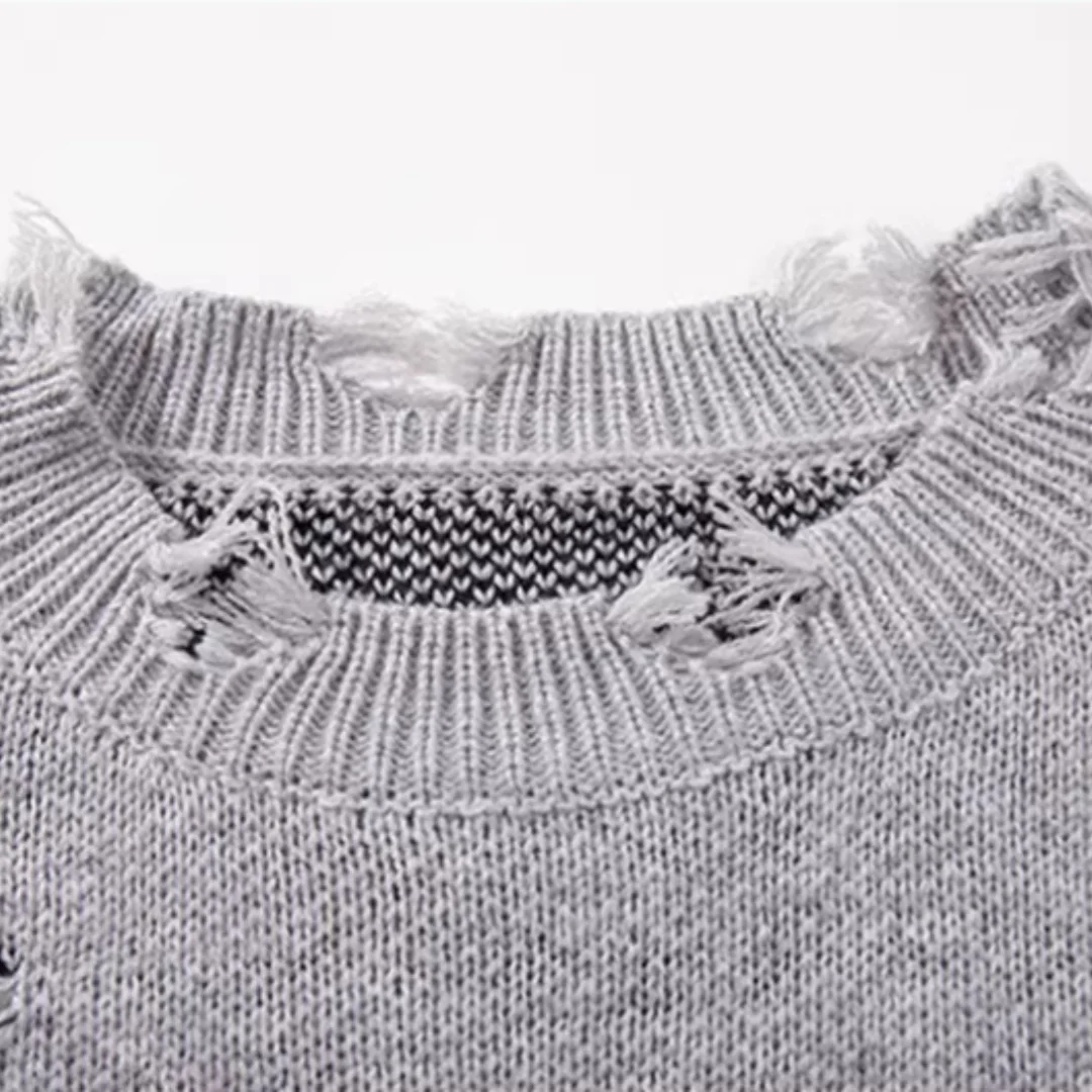 고딕 펑크 유니섹스 니트 스웨터 독특한 다용도 루즈 크루넥 니트 풀오버 디스트레스드 하이 스트리트 커플용 스웨터