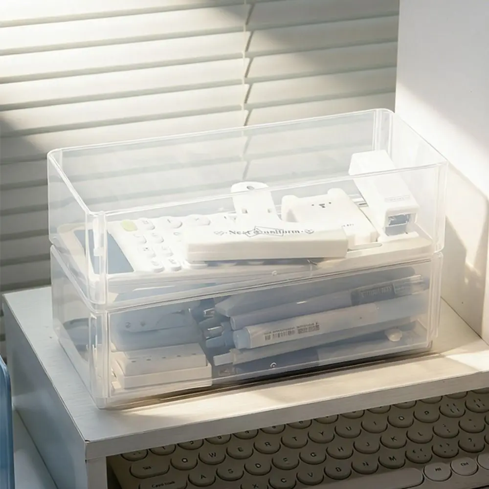 Simple Clear Stationery Storage Box Stackable Foldable Pencil Case Large Capacity Marker Pen Holder Students