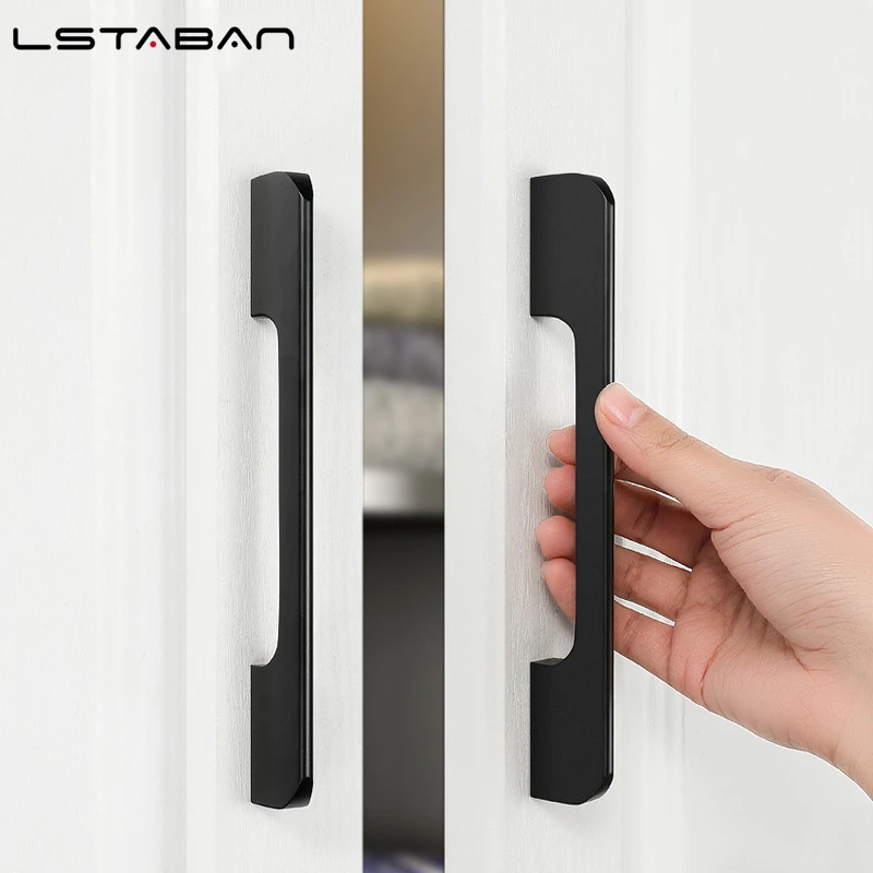 Maniglie per porte di sicurezza in lega di alluminio nero, maniglie allungabili per porte di armadietti in stile americano, maniglie decorative moderne a filo per cassetti