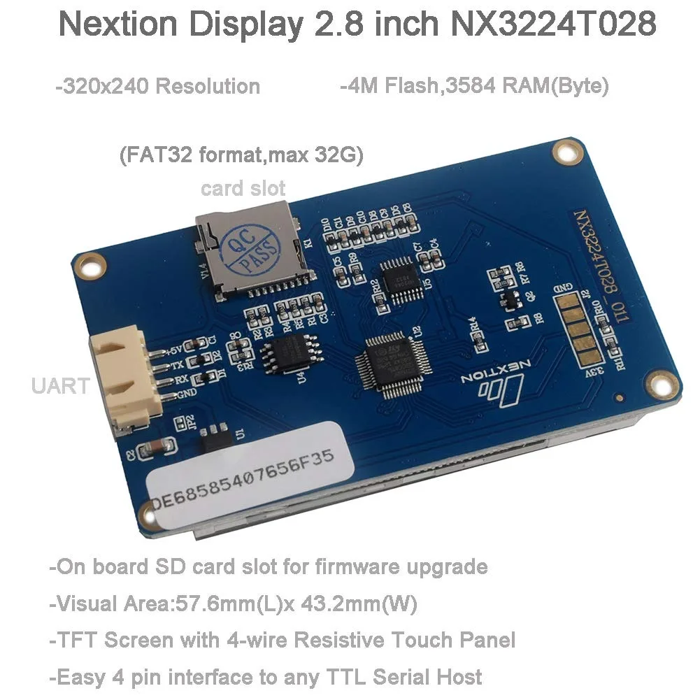 NX3224T028 2.8 Inch HMI Display Module 320x240 Resistive Touch TFT LCD Screen 5V UART Panel For Arduino ESP32 Raspberry Pi