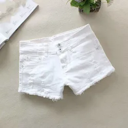 Sexy Elastic High Waist Denim Shorts New Fashion 2024 Summer Women Slim Casual Ripped Hole Jeans Shorts Feminino White Black