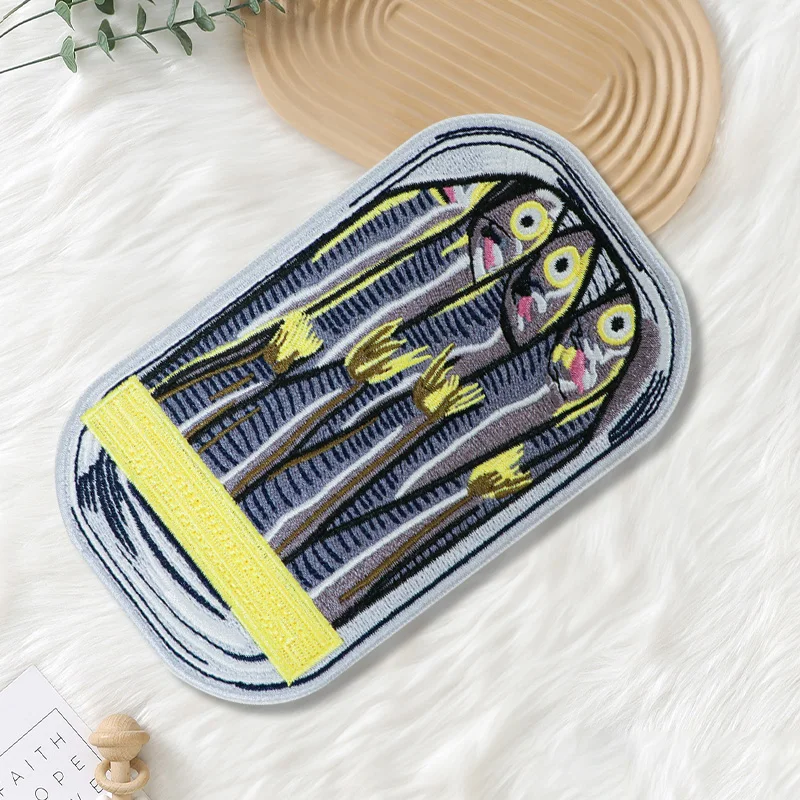 Parche bordado de lata de sardina para amantes de los peces, insignia adhesiva inspiradora para planchar, regalo artesanal para ropa, gorra, bolsa, chaqueta, sombrero de camionero, 1 ud.