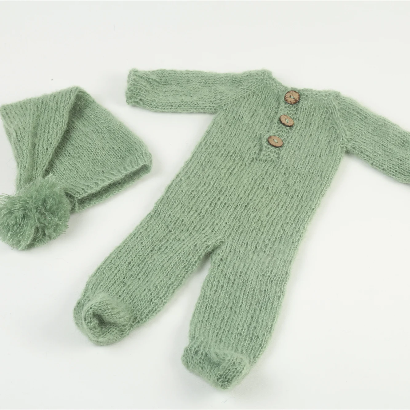 Newborn Boy Clothes Suit Hat Set Crochet Mohair Footed Romper Knitted Baby Overall Outfit Newborn Photography Props