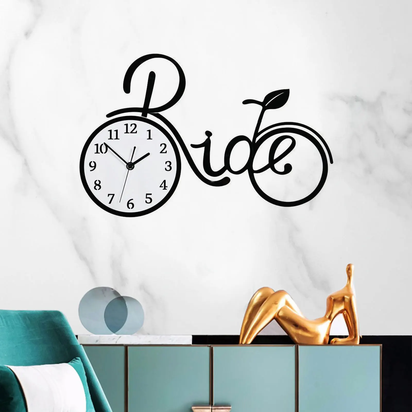 Modern Ornament Wall Clock Bike Shaped Clock Living Room Bedroom Office Art Decoration Black