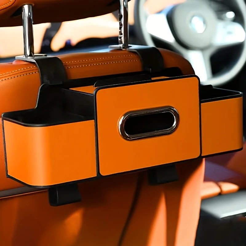 

Car Seat Back Organizer Storage Box with Tissue Holder and Adjustable Hooks - Double-layer partition design，Suitable for snacks/
