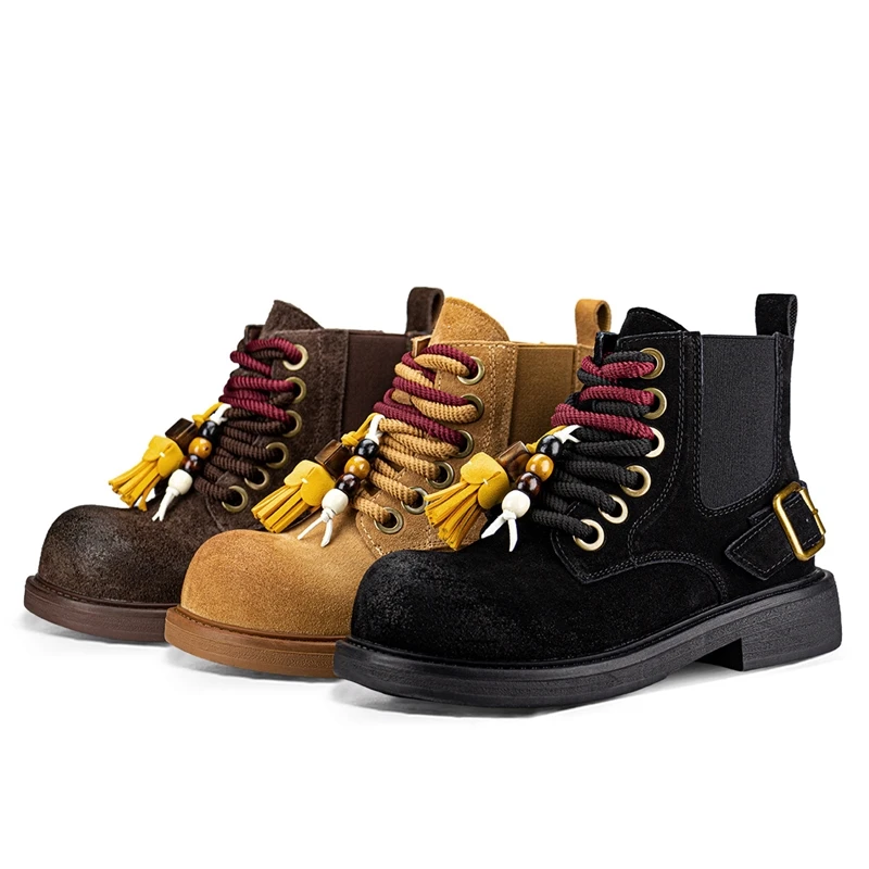 

Women's Ankle Boots and Short Boots Anti-slipSpring and Autumn Motorcycle Chimney Boots Women Retro Lace-up Chelsea Boots female