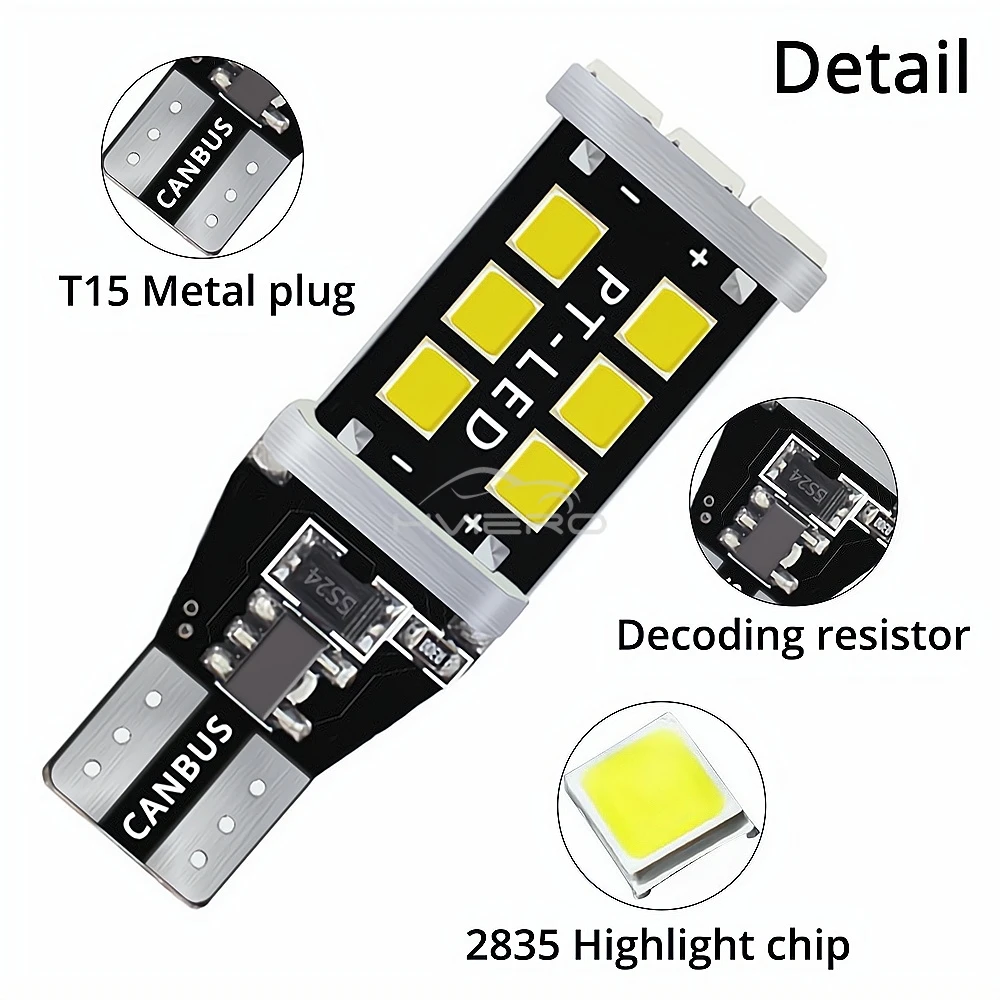 1 pz T15 2835 W16W Lampada LED Stroboscopica per Auto 12V, Luce Targa Retromarcia Ultra Luminosa, Lampadina LED Posteriore per Bagagliaio, Luce di