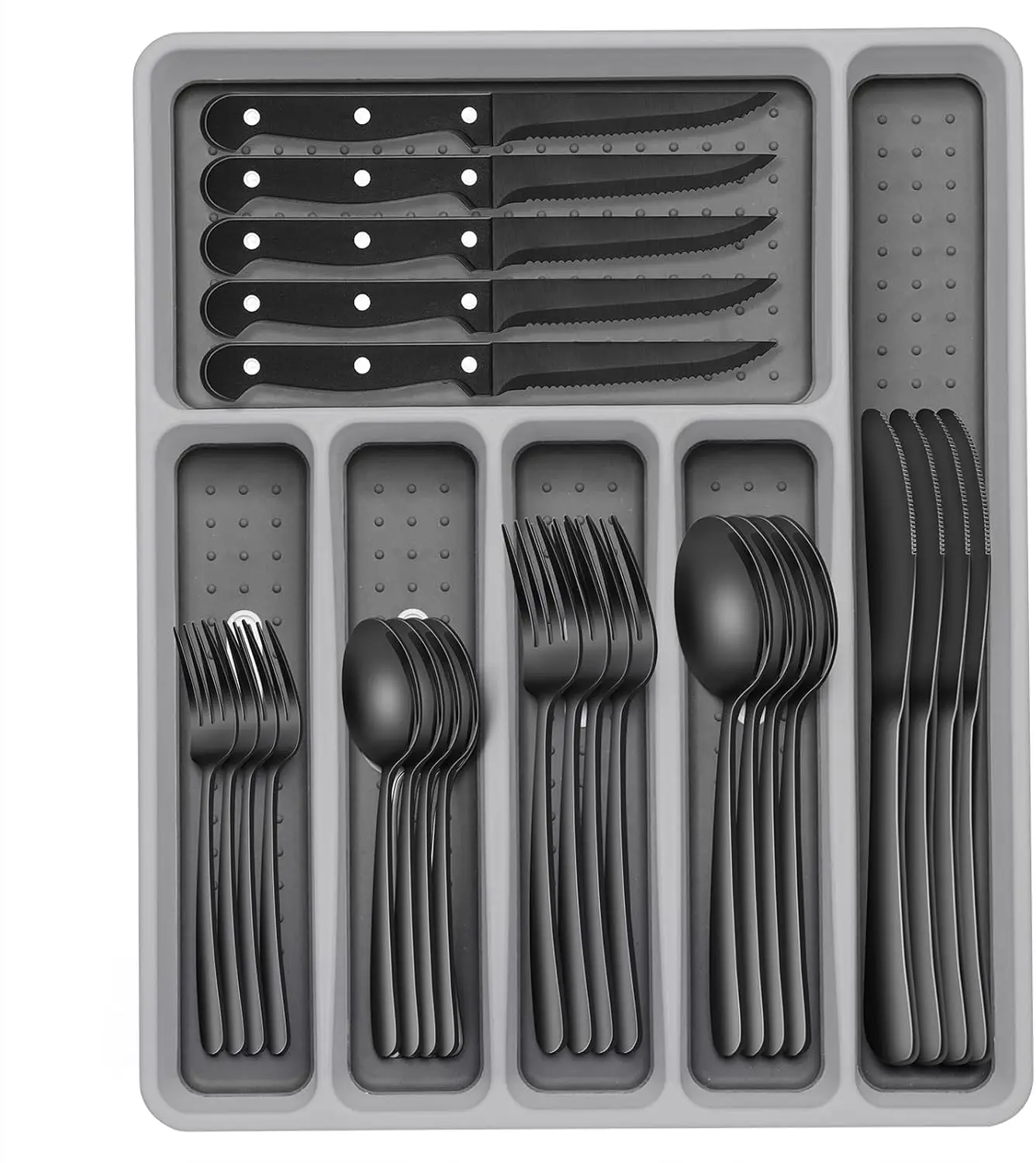 

49-Piece Black Stainless Steel Flatware Set with Organizer for 8, Heavy Duty Rust-Proof Dishwasher Safe