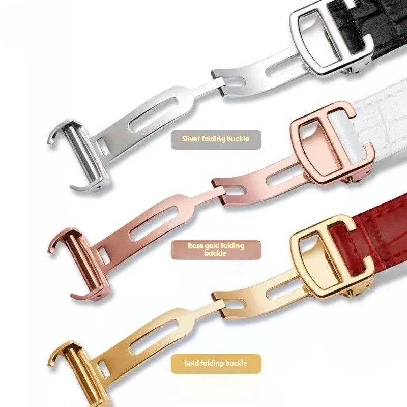 14x8 مم 16x8 18 مم 20 مم 22x12 مم لحزام بالون كارتييه الأزرق للرجال والنساء حزام ساعة جلدي سوار بإبزيم قابل للطي من الفولاذ المقاوم للصدأ