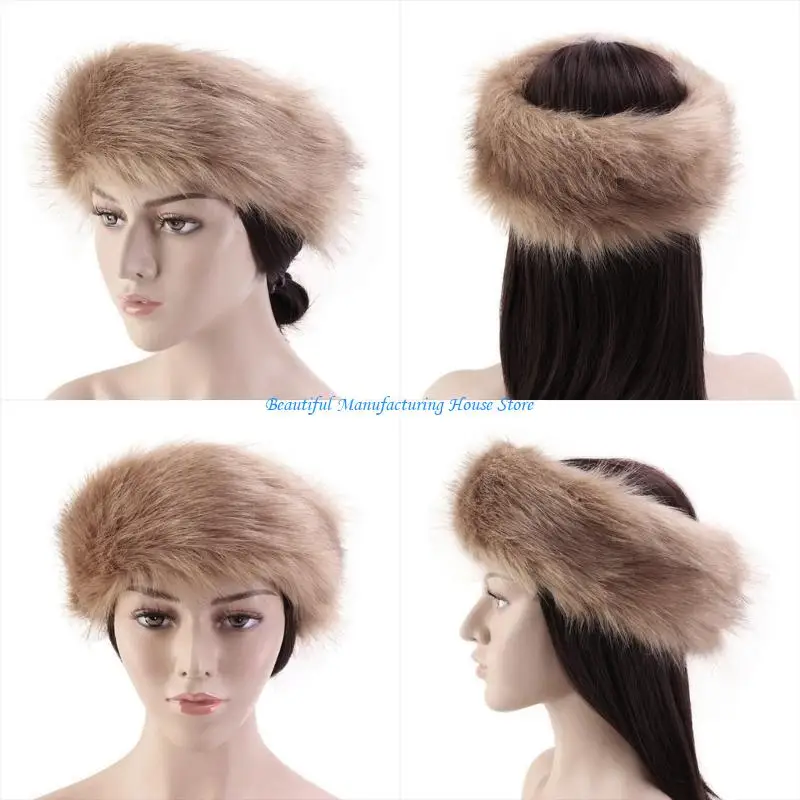 

E56A Fashion Faux Fur Winter Hats Cap Wide Keep Warmer Headband Ski Hats