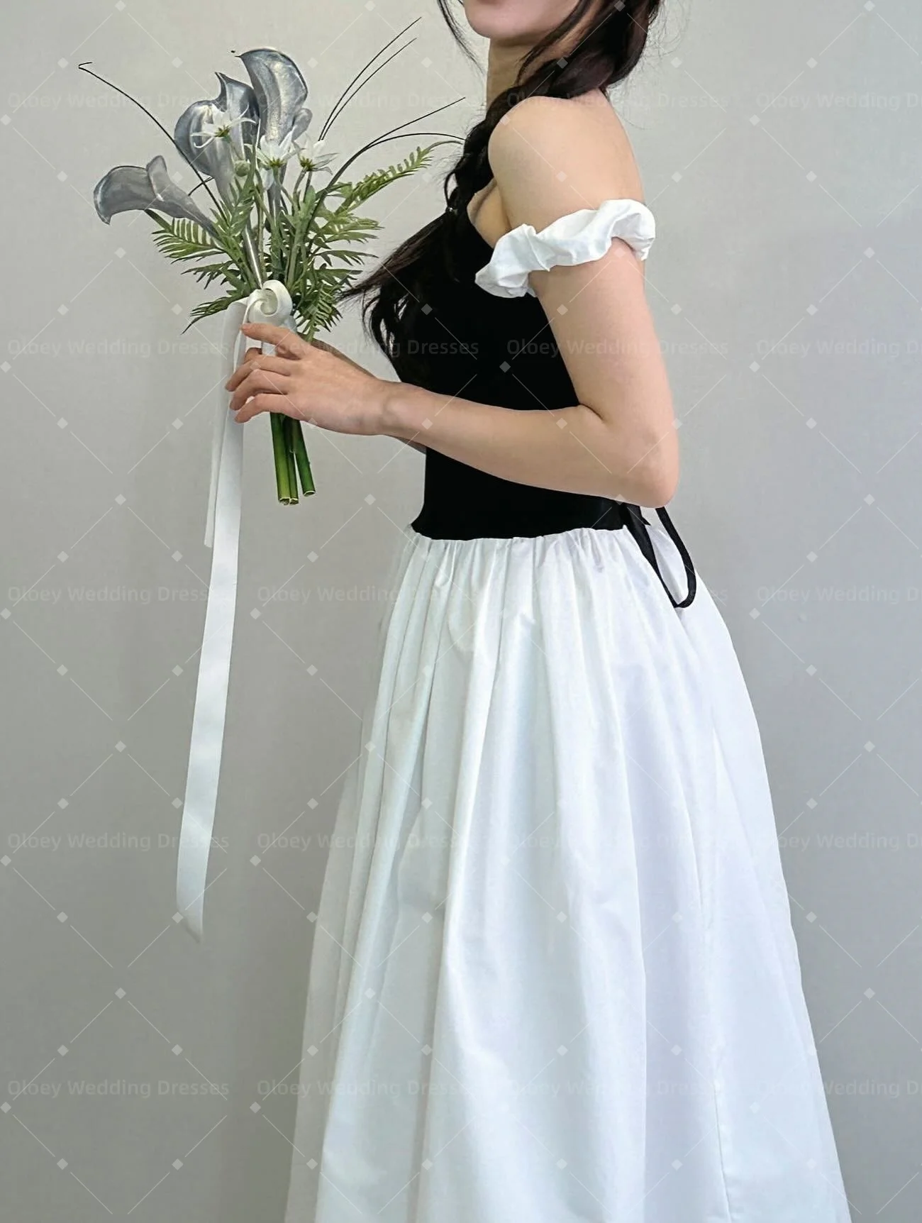 Oloey Customized 2027 Black White Two Tone Halter Wedding Dress One Shoulder A-Line Evening Gown Vestidos De Novia