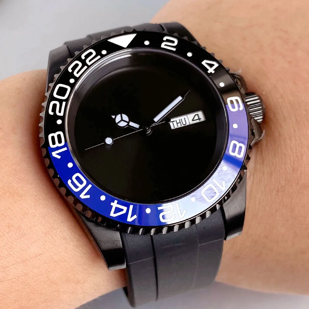 

Tandorio 40 мм черный циферблат с PVD-покрытием NH36A автоматические механические мужские часы синий черный безель сапфировое стекло резиновый ремешок 20ATM дайвер