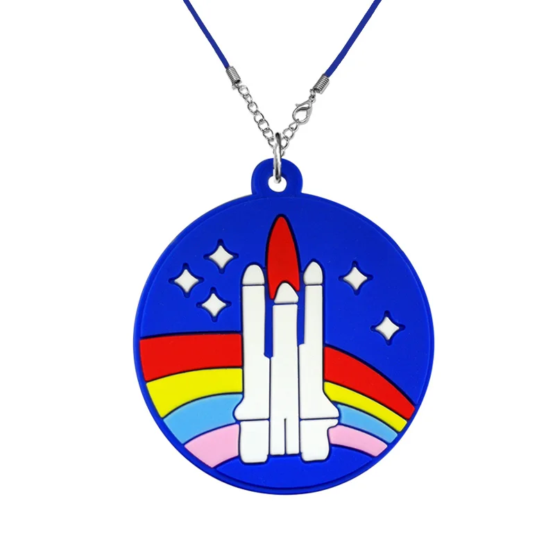 1/8pcs Space Style PVC Necklace Cute Alien Spaceman Astronaut Universe Pendant Necklace Rocket Spaceship Chains Necklace for Men