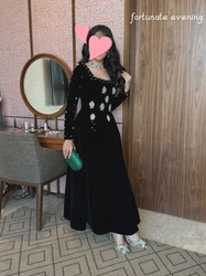 Fortunate Evening Elegant Vintage Sweet Sexy Black Velvet Pearls Crystal A-Line Formal Occasion Prom Dress Evening Party Gowns