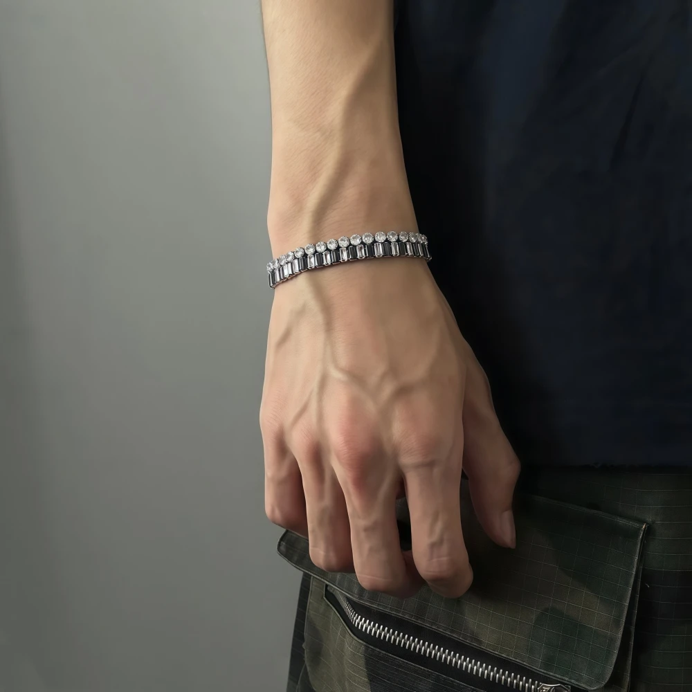 Hip-Hop Luxus Zirkon-Armband für Männer und Frauen Nicht Verblassendes Titan-Stahl Punk Fitness-Armband Paar-Schmuck Valentinstag-Geschenk – Detail 3