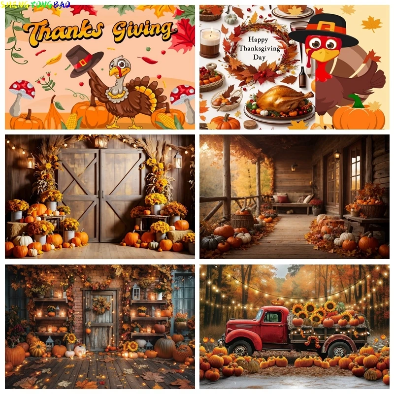 

Autumn Farm Barn Harvest Scenic Photography Backdrop Golden Wheat Field Pumpkin Haystack Thanksgiving Photo Background Props