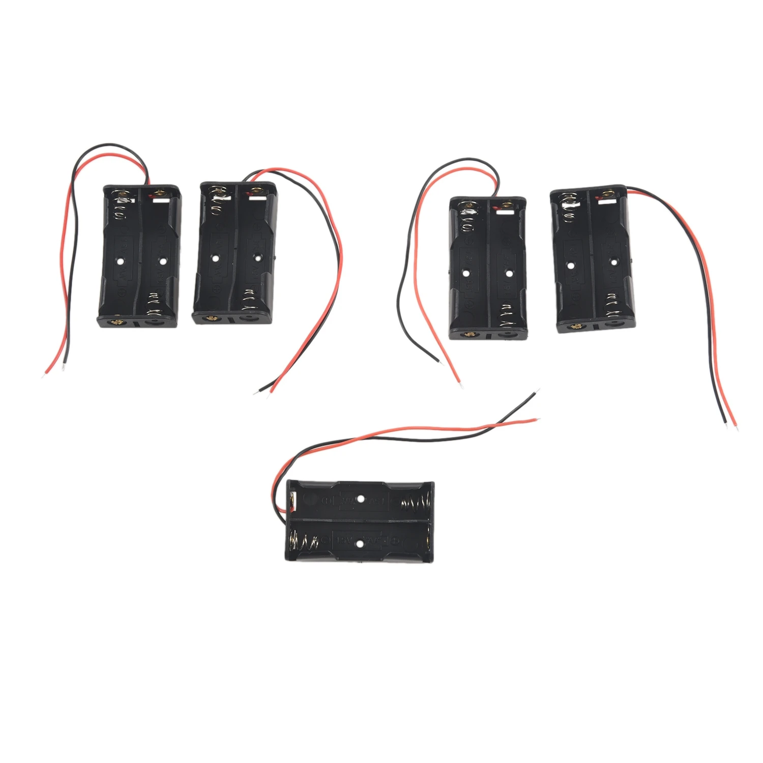 5 Pcs 2 x 1.5V AA Battery Holder Case Box Black w Wire