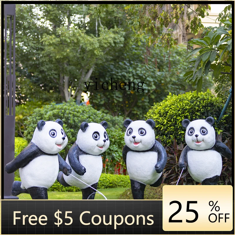 

Садовая декоративная фигурка панды из стеклопластика YFY для улицы, в виде мультяшного персонажа, для ландшафтного дизайна