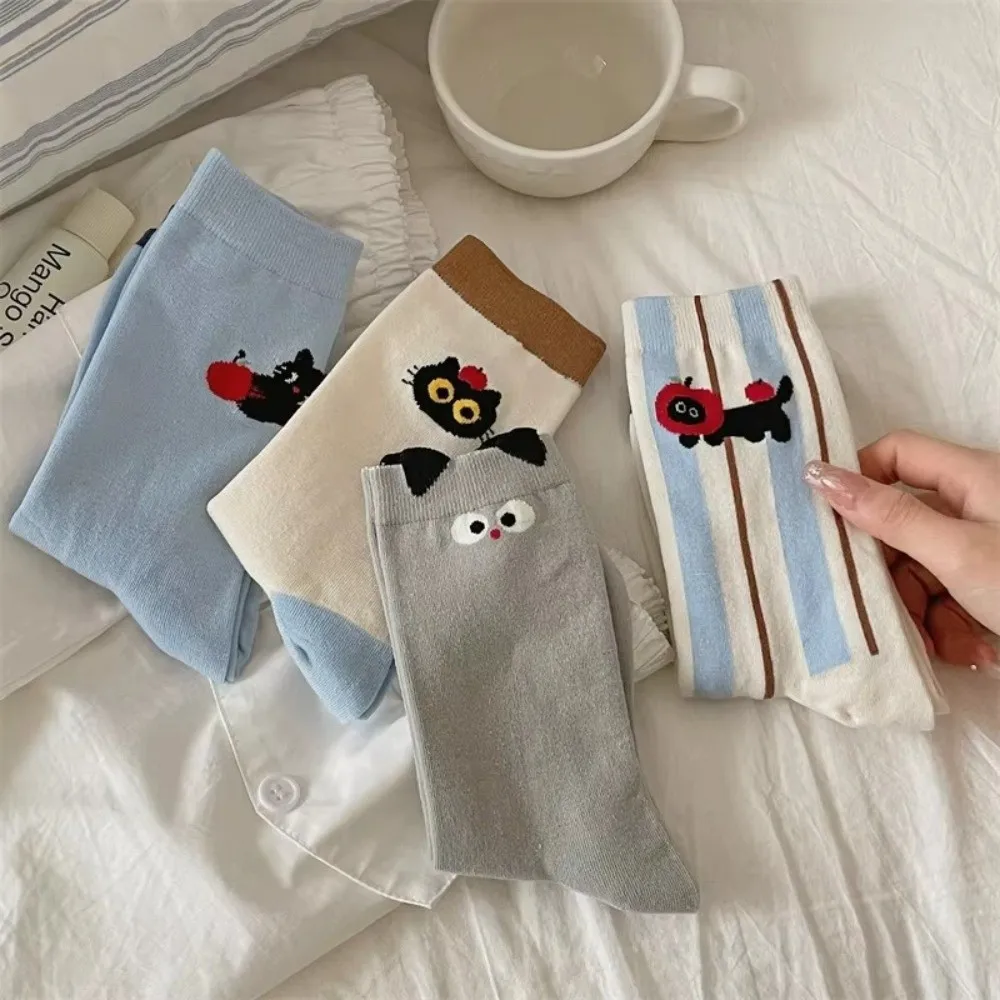 

Cute Cotton Women Socks Cartoon Comfortable Striped Socks Breathable Long Socks