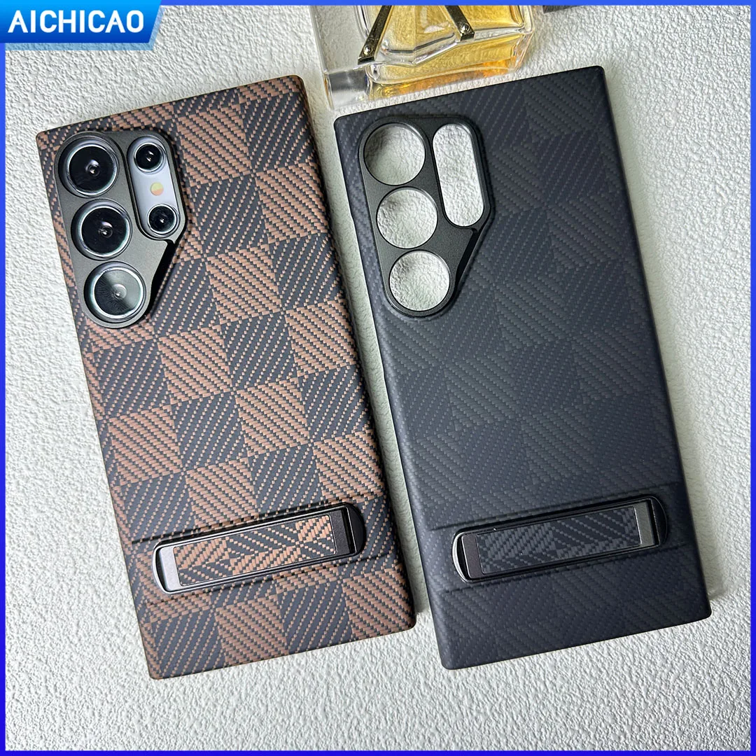 ACC-Real Carbon Fiber Case for Samsung Galaxy S24 Ultra With Stand Aramid Fiber Anti-fall Free Hands busines Phone Case