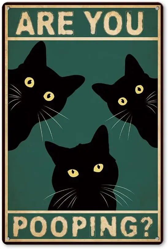 Funny Cat Bathroom Decor Black Cat Are You Pooping Signs Vintage Restroom Wall Toilet Decor Cats Lover Gift Tin Sign
