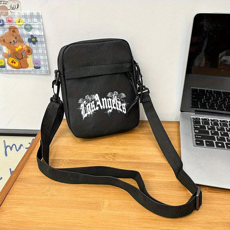 Los Angeles printed crossbody bag: Adjustable shoulder strap, lightweight and foldable, zipper bag, suitable for daily commuting
