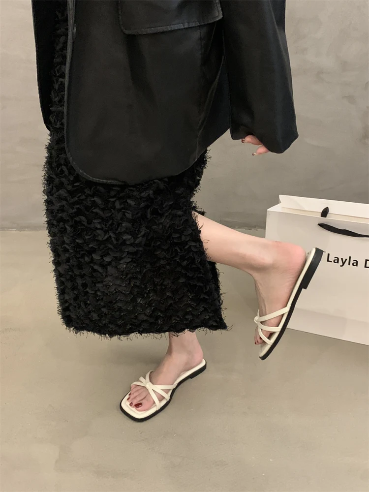 Sandali piatti da donna di grandi dimensioni, comode pantofole da spiaggia slip-on larghe, antiscivolo, per donne incinte e da indossare ogni giorno