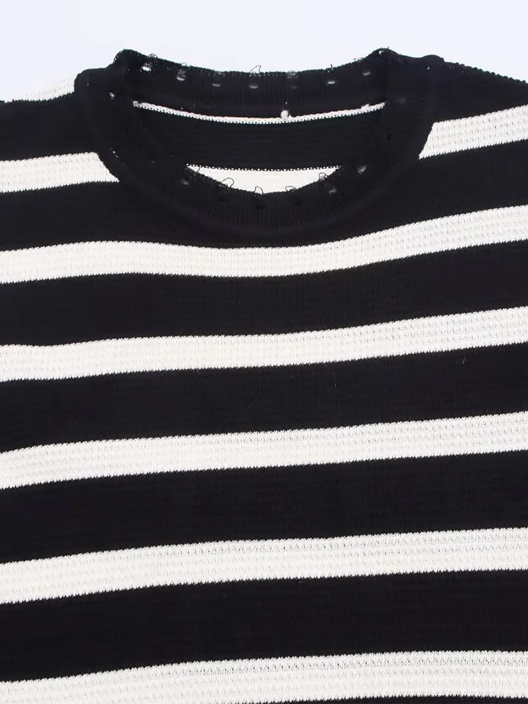 فستان NLZGMSJ متوسط الطول، فساتين قصيرة محبوكة مخططة للنساء، فستان كاجوال برقبة دائرية، ملابس خروج ﻿