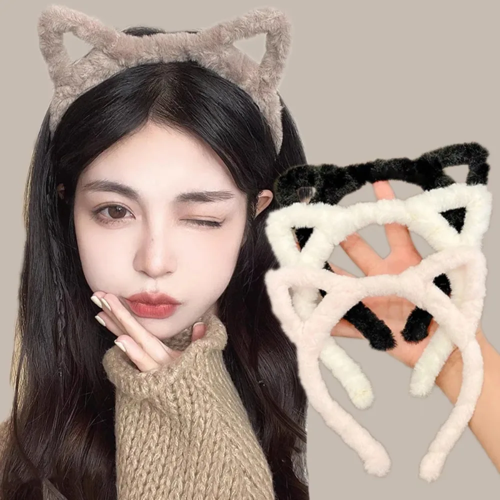 Desenhos animados gato orelha Headband, Headhoop portátil, cor sólida, leve, acessórios de cabelo, doce, bonito