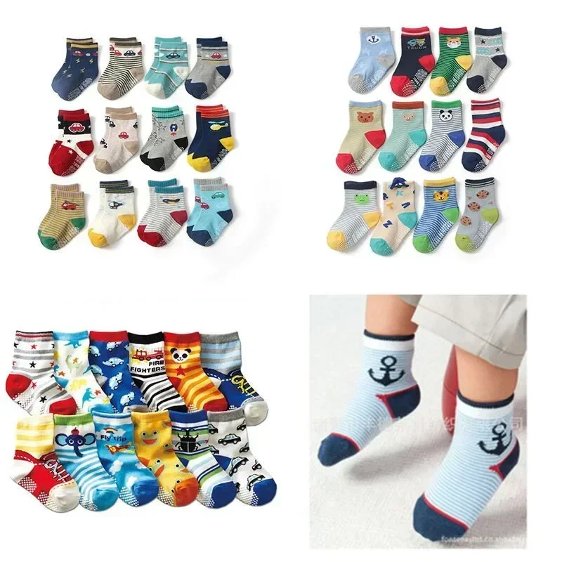 10Pairs/Lot 1-7Years Kids Cotton Rubber Slip-Resistant Floor Socks Boys Girls Socks