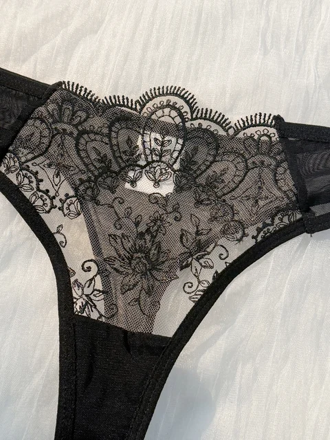 2-Piece Women's Black Comfortable Lightweight Bow Semi Transparent Lingerie Set ZA824057 6