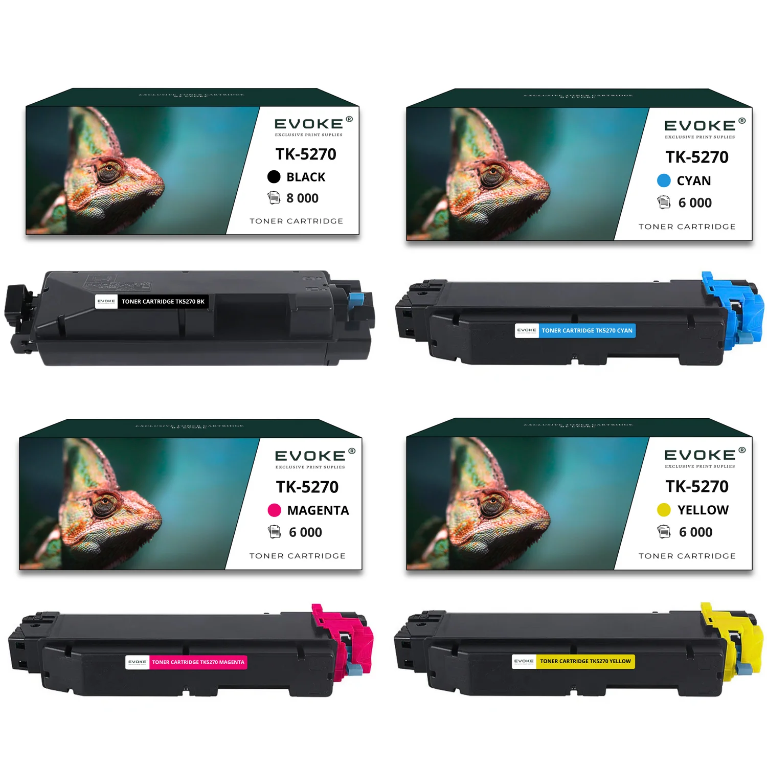 Evoke compatibele toner voor Kyocera Tk-5270 Tk5270 Tk5270K Tk5270C Tk5270M Tk5270Y 4X Cmyk: Zwart, Cyaan, Magenta, Geel 26000 pagina's Ecosys M6230Cidn M6230Cidnt M6630Cidn P6230Cdn