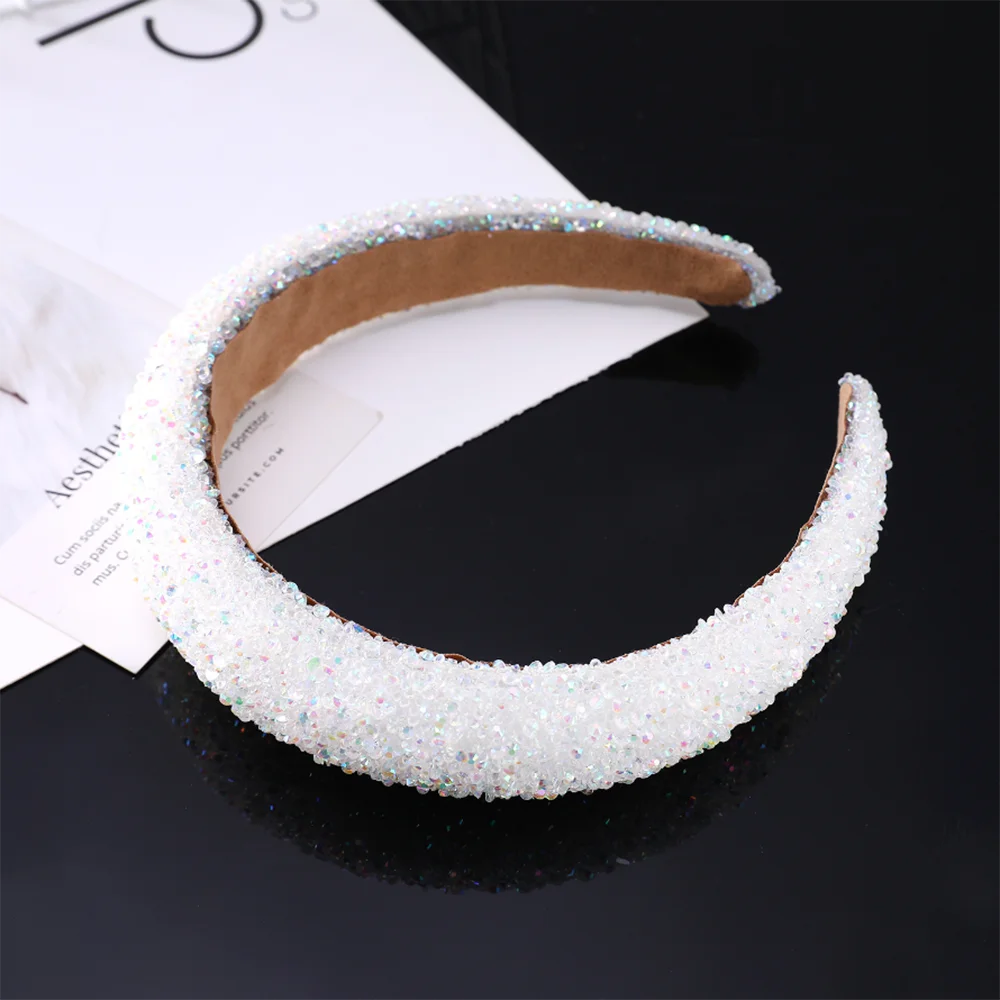 Funkelndes Strass-Haarband Elegante Kristall-Perlen-Haarbänder Breite Dicke Schwamm-Haarreifen Mädchen-Haaraccessoires Großhandel – Detail 9