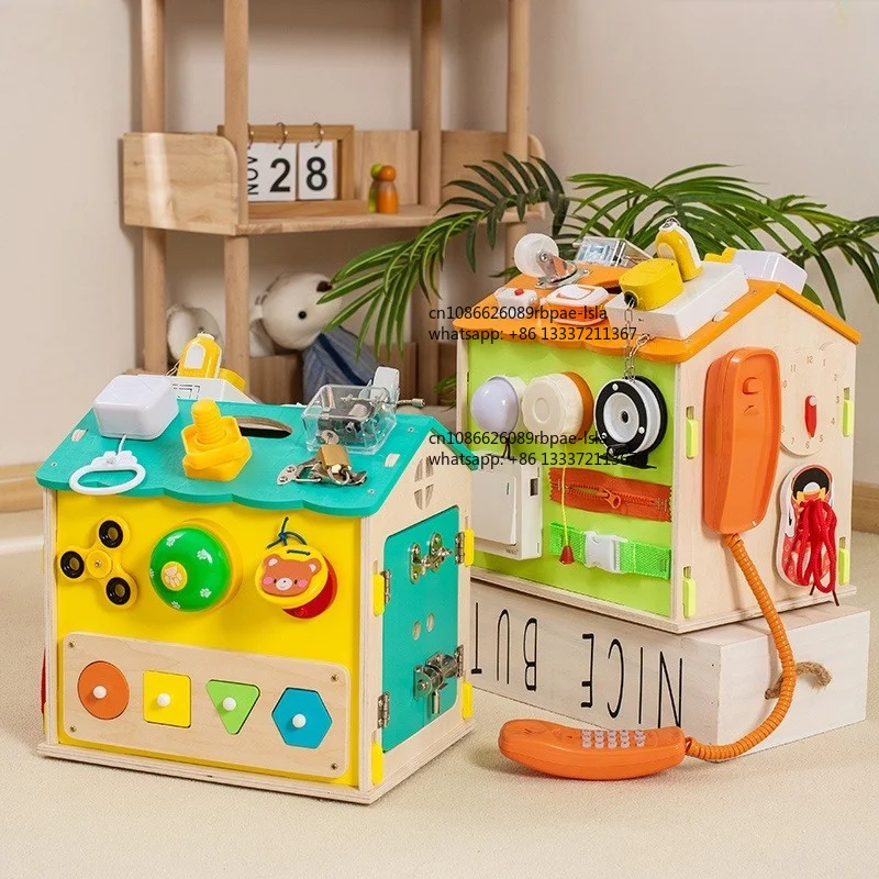 Montessori Children Early Education Wooden Multifunctional Busy Board Toy Fun Cognitive Matching Interactive Busy Board Toy for