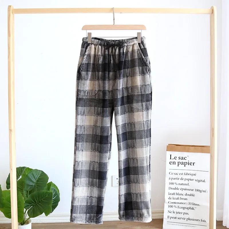 Mới Thu AndWinter Dép Nỉ Nam Pijama Quần Quần Dài Nhung Dày Lưới Nhà Quần Ngủ Nam Size Lớn