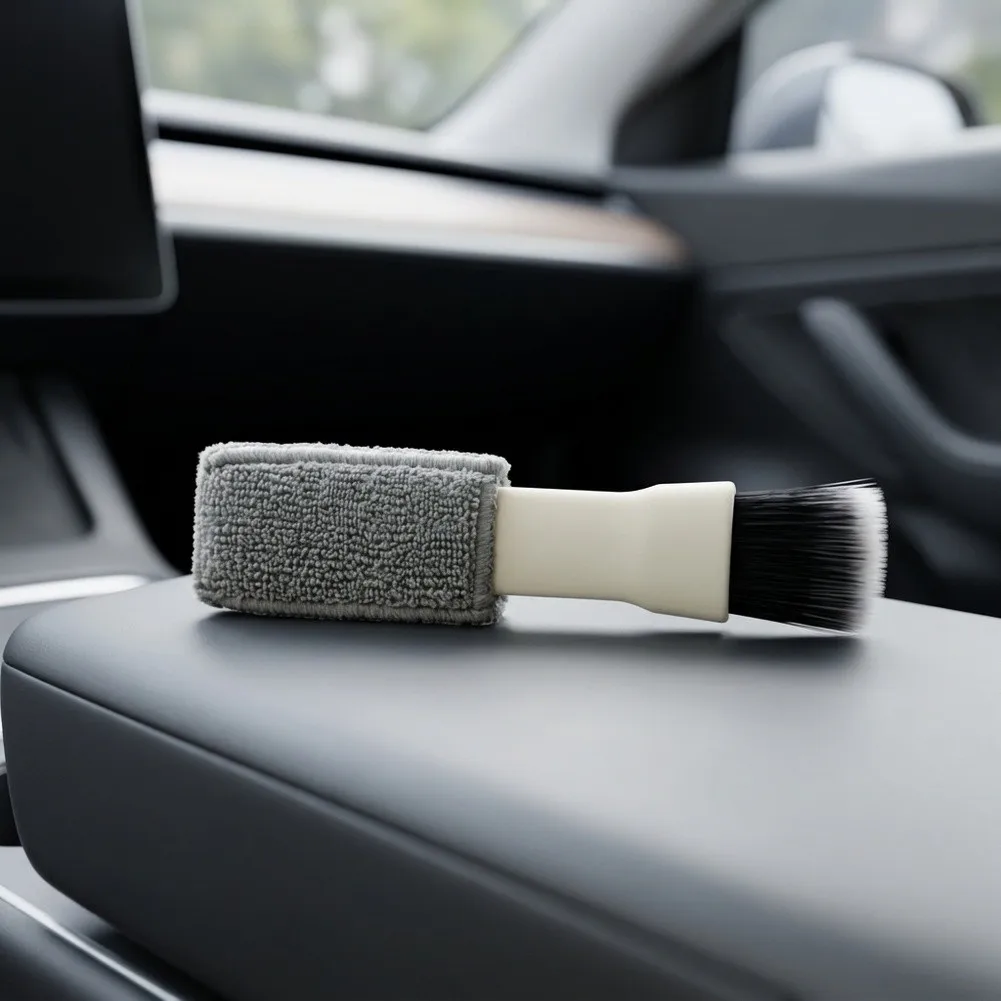 2‑in‑1 Car Interior Cleaning Brush Soft Bristle & Microfiber Brush  For Washable Microfiber Cloth Dust Deep Cleaning Hand Tools