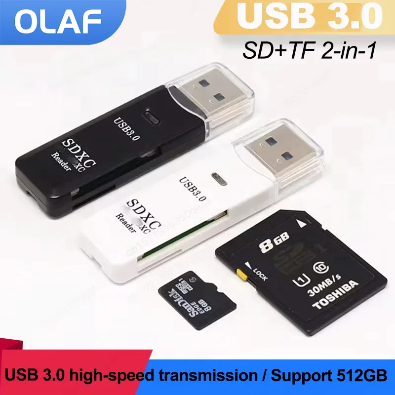2-in-1 USB3.0/2.0 Card Reader Adapter High Speed Transfer USB3.0/2.0 Male To SD TF Memory Card Reader For PC Laptop Accessories