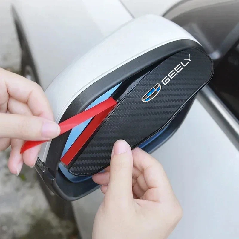For Geely Geometry C Coolray GX3 Binray LC Panda Emgrand EC7 Tugella Azkarra 2Pcs Car Logo Rearview Mirror Rain Eyebrow Stickers