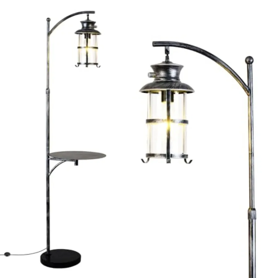 

Farmhouse Retro Adjustable Floor Lamps with Tray Lantern Tall Standing lamp for Bedroom Home Decor for Office Living Room Bedro